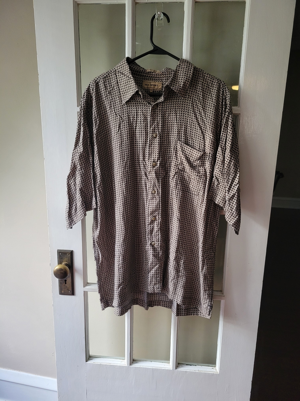 M.E. Sport Men’s XXL Shirt Short Sleeve Brown Geometric Button Down Casual